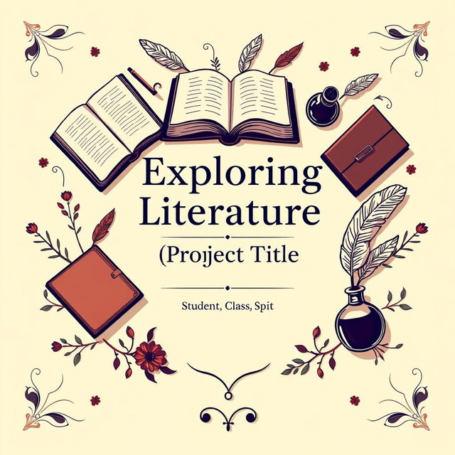 A visually engaging cover page design for an English project titled 'Exploring Literature: [Project Title]'