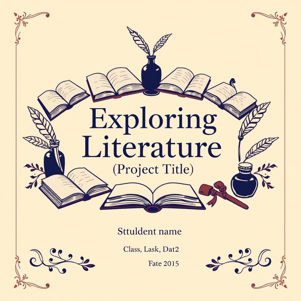 A visually engaging cover page design for an English project titled 'Exploring Literature: [Project Title]'