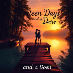 A serene lakeside setting illuminated by warm, golden light as the sun dips below the trees, casting a magical glow over the tranquil water, creating an atmosphere reminiscent of a summer camp where unforgettable memories are crafted
