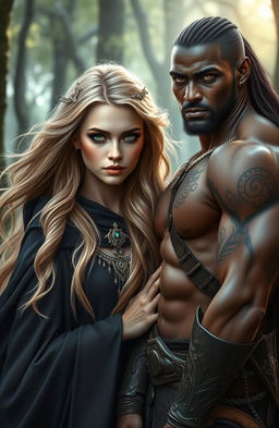 A captivating scene featuring a beautiful sandy blond witch with long flowing hair and enchanting green eyes