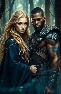A captivating scene featuring a beautiful sandy blond witch with long flowing hair and enchanting green eyes