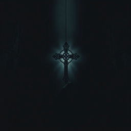A textured dark background resembling the shadows of an ancient cathedral, adding depth and mystery