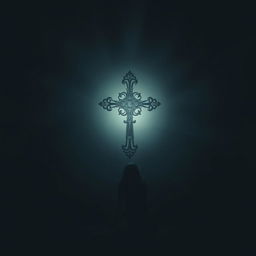 A textured dark background resembling the shadows of an ancient cathedral, adding depth and mystery