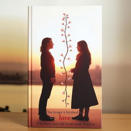 A book cover featuring two figures standing apart but facing each other, their silhouettes framed against a soft, fading sunset