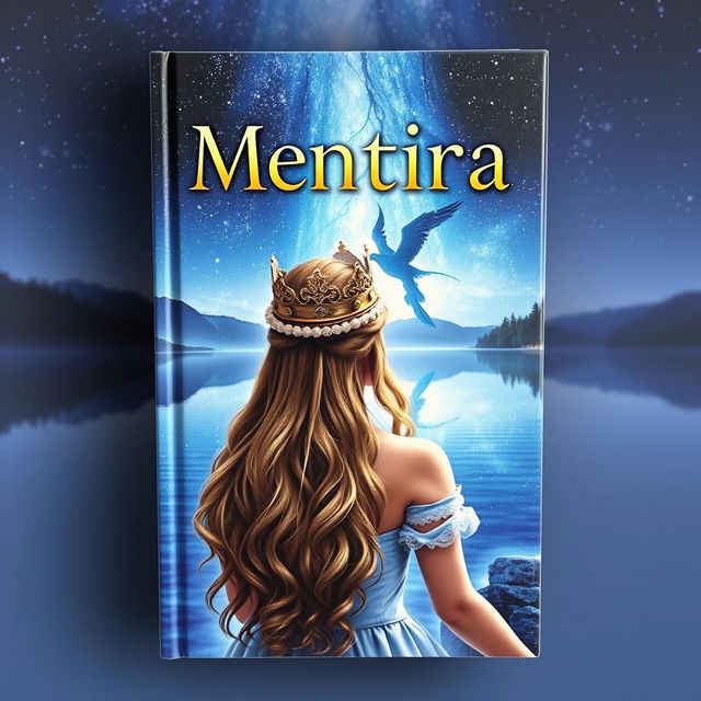 A fantasy book cover titled 'Mentira' displayed prominently at the top