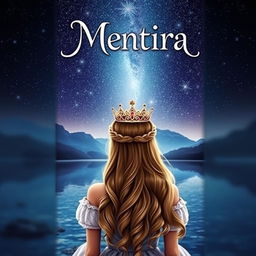 A fantasy book cover titled 'Mentira' displayed prominently at the top