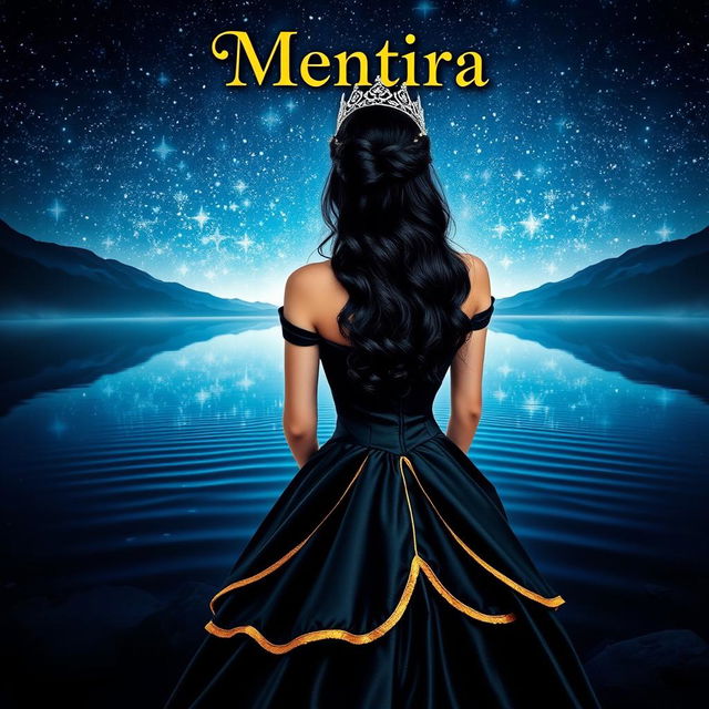 A fantasy book cover titled 'Mentira' displayed prominently at the top