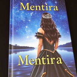 A fantasy book cover titled 'Mentira' displayed prominently at the top