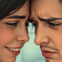 A close-up portrait illustrating two faces in intimate proximity