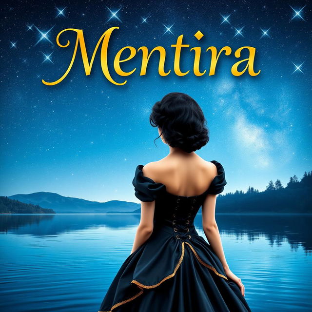 A captivating fantasy book cover featuring the title 'Mentira' prominently displayed at the top in an elegant, whimsical font that enhances the magical theme