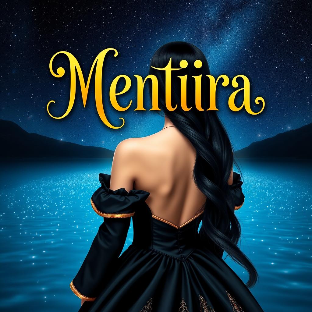 A captivating fantasy book cover featuring the title 'Mentira' prominently displayed at the top in an elegant, whimsical font that enhances the magical theme