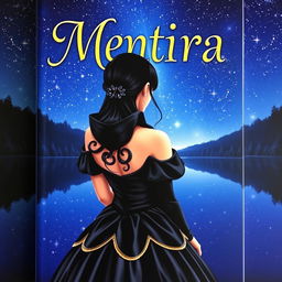 A captivating fantasy book cover featuring the title 'Mentira' prominently displayed at the top in an elegant, whimsical font that enhances the magical theme