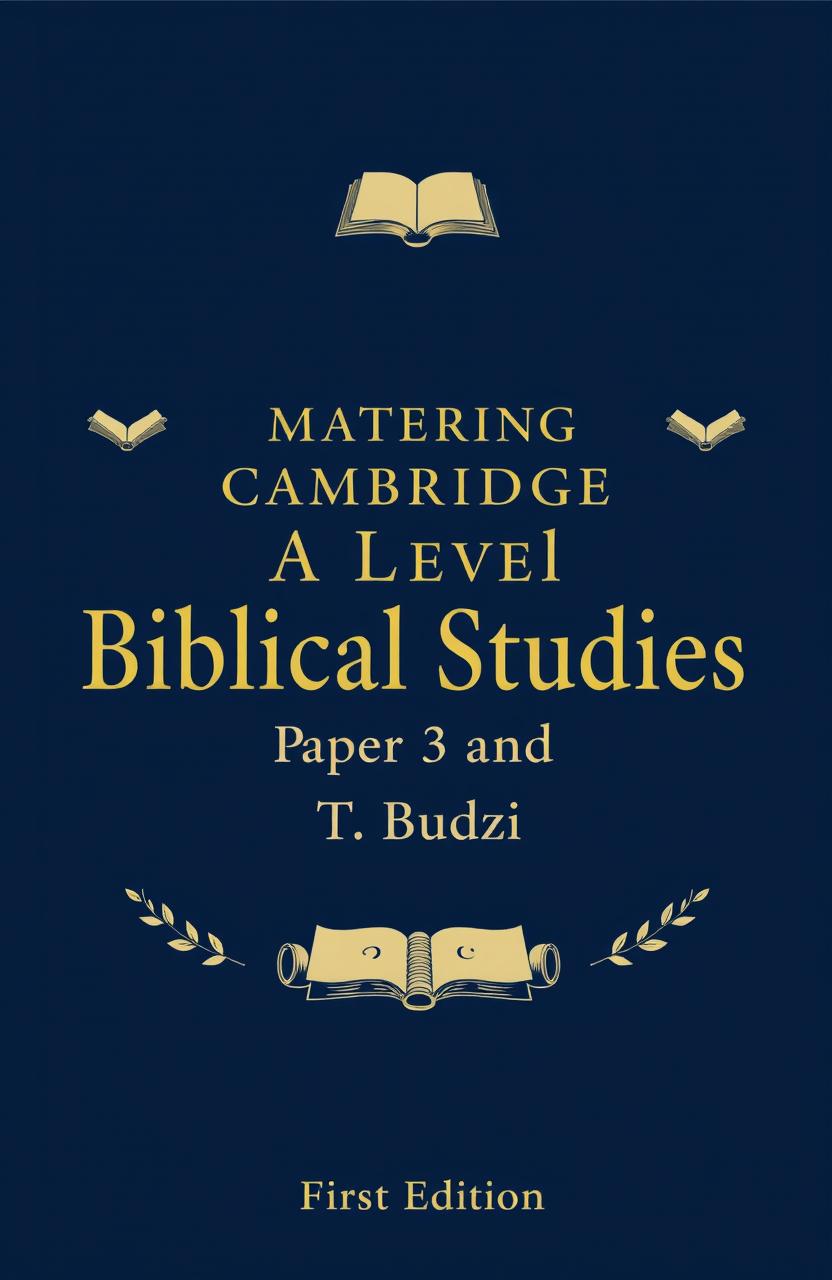 A sophisticated and academic book cover design for 'Mastering Cambridge A Level Biblical Studies Paper 3 and 4' by T