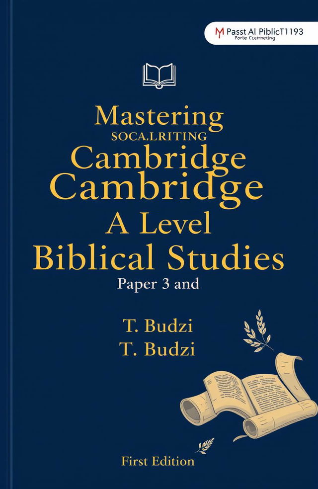 A sophisticated and academic book cover design for 'Mastering Cambridge A Level Biblical Studies Paper 3 and 4' by T