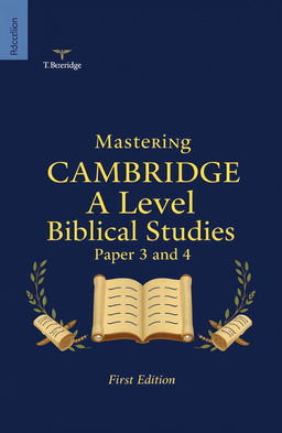 A sophisticated and academic book cover design for 'Mastering Cambridge A Level Biblical Studies Paper 3 and 4' by T