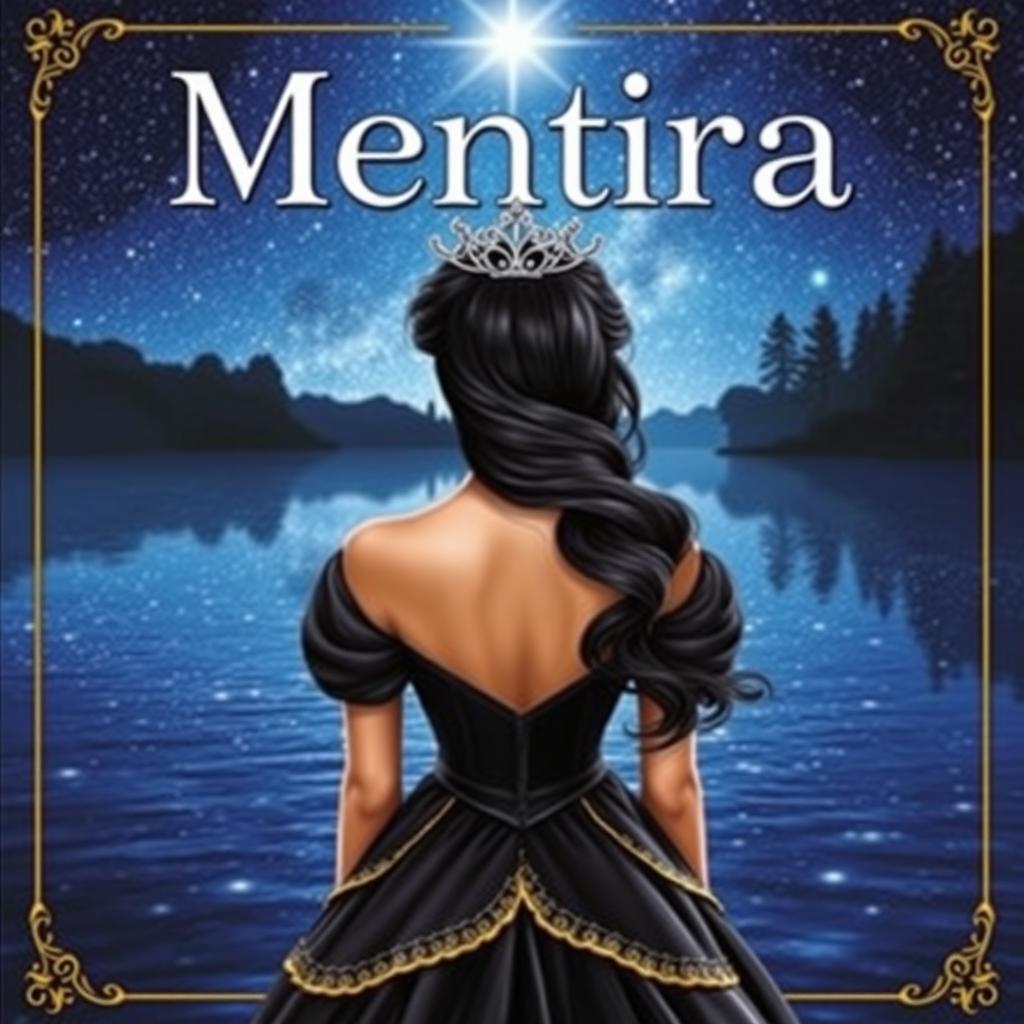 A captivating fantasy book cover titled 'Mentira' displayed prominently at the top in the Brasika font, which adds an elegant and whimsical touch