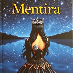 A captivating fantasy book cover titled 'Mentira' displayed prominently at the top in the Brasika font, which adds an elegant and whimsical touch