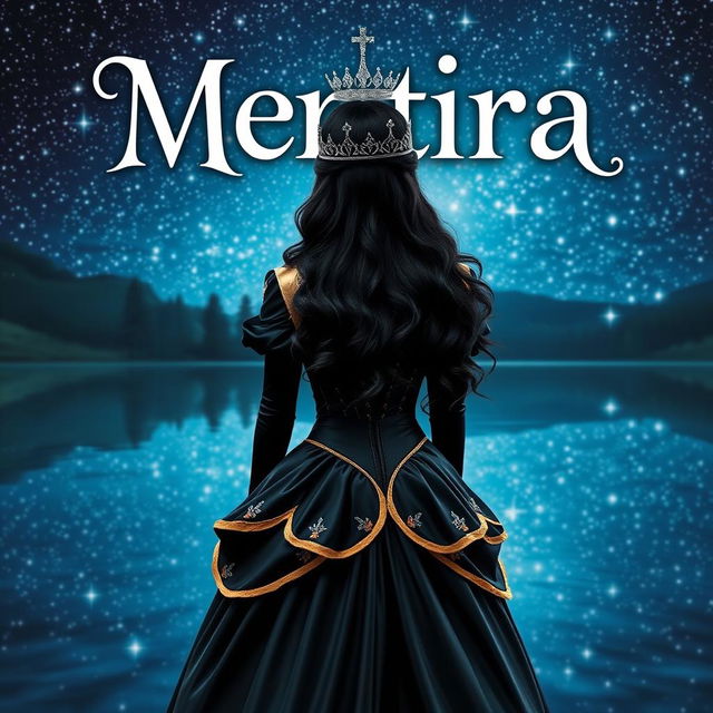 A captivating fantasy book cover titled 'Mentira' displayed prominently at the top in the Brasika font, which adds an elegant and whimsical touch