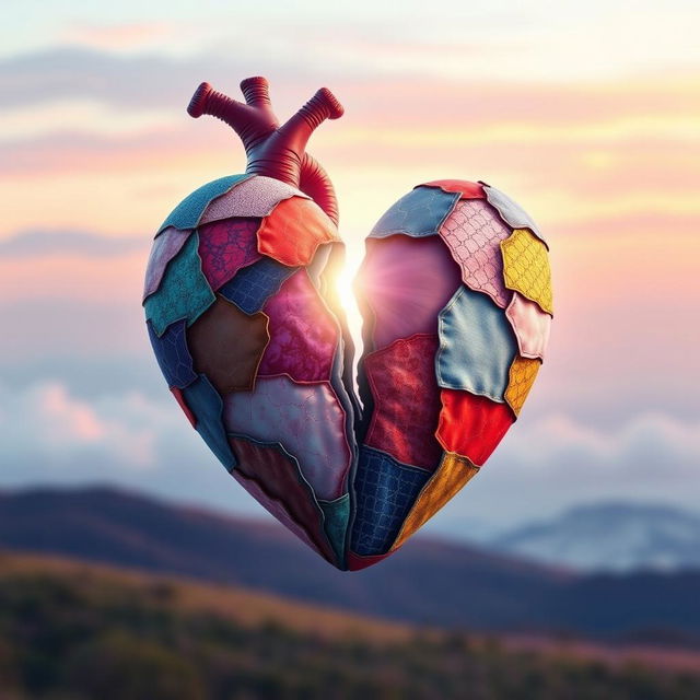 A broken yet beautifully mended heart, symbolizing the journey of self-discovery and healing