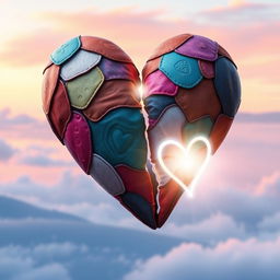 A broken yet beautifully mended heart, symbolizing the journey of self-discovery and healing
