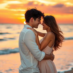 A romantic scene depicting a couple deeply in love, sharing an intimate embrace in a picturesque setting
