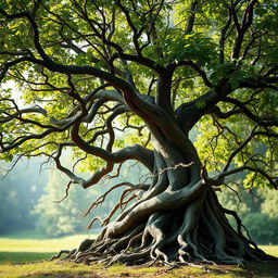A metaphorical representation of love depicted as a tree with intricate, twisted branches