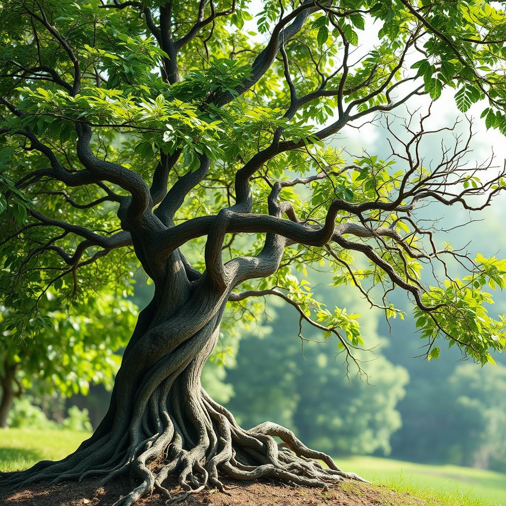 A metaphorical representation of love depicted as a tree with intricate, twisted branches