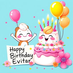 Cinnamoroll joyfully beside a beautifully decorated birthday cake, complete with colorful frosting and lit candles