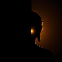A striking silhouette split in two, one side enveloped in deep shadows symbolizing darkness and struggle, while the other side is bathed in a warm golden light representing hope, growth, and enlightenment
