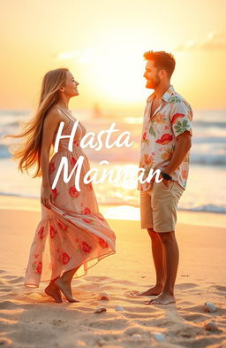 A romantic scene depicting a young woman and a man meeting for the first time during a beautiful summer vacation