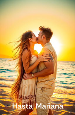 A romantic scene featuring a young woman kissing a man during a vibrant summer vacation
