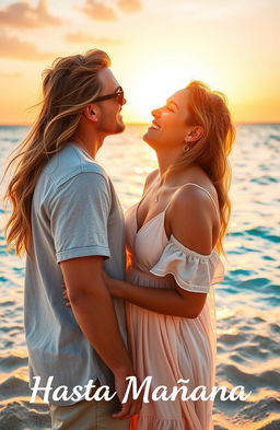 A romantic scene featuring a young woman kissing a man during a vibrant summer vacation