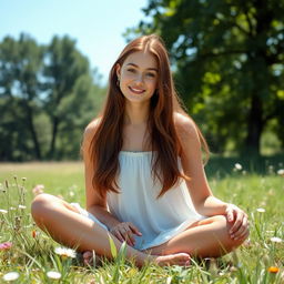 A serene and calm young woman with a gentle smile
