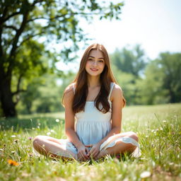 A serene and calm young woman with a gentle smile