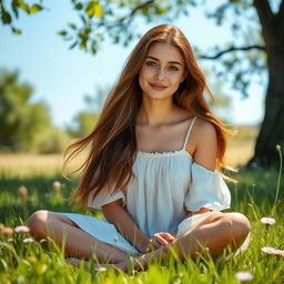 A serene and calm young woman with a gentle smile