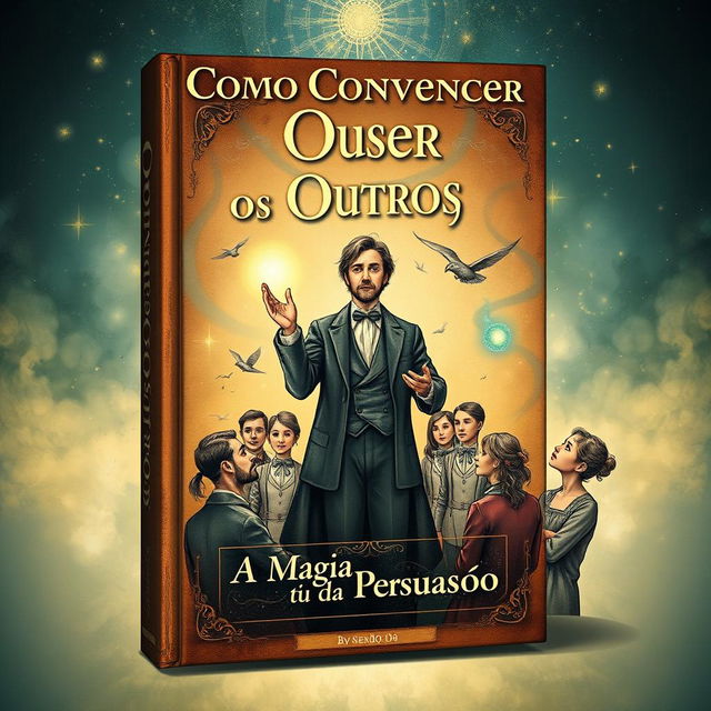 A captivating and beautifully illustrated book cover for 'Como Convencer os Outros: A Magia da Persuasão'