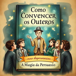 A captivating and beautifully illustrated book cover for 'Como Convencer os Outros: A Magia da Persuasão'