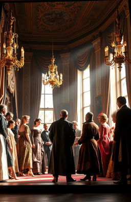 A classical stage scene inspired by "Gore ot Uma," depicting a 19th-century Russian aristocratic setting