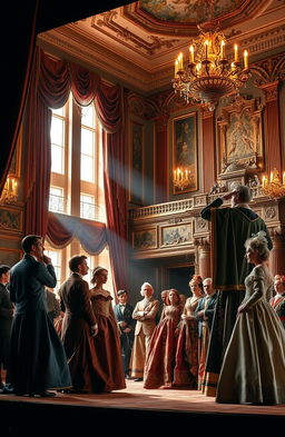 A classical stage scene inspired by "Gore ot Uma," depicting a 19th-century Russian aristocratic setting