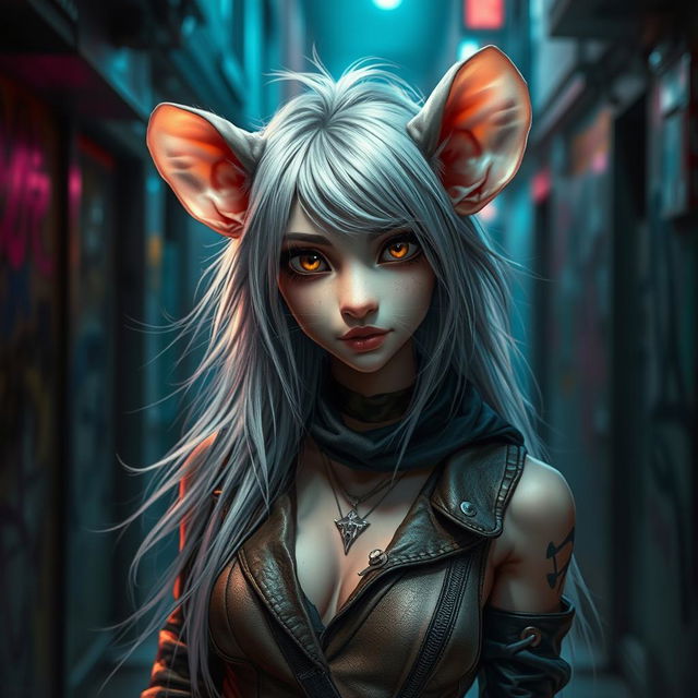 A captivating female wererat, showcasing a blend of human and rat features