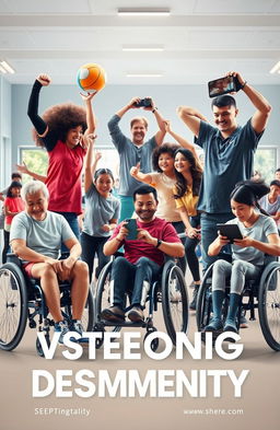 A visually powerful representation of strength and resilience in the disabled community, showcasing individuals engaged in various activities like sports, art, and technology