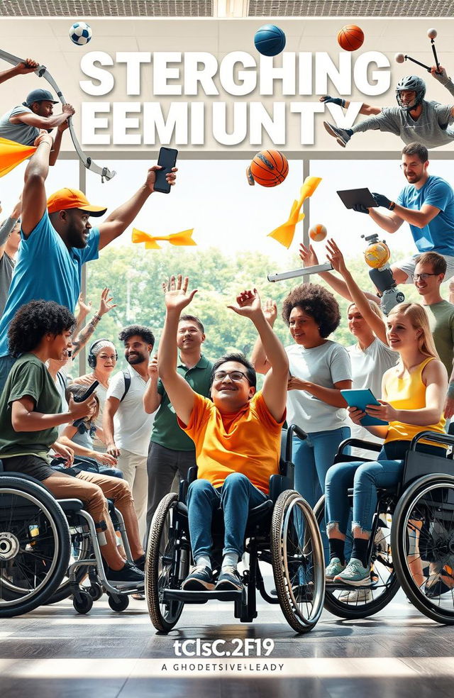 A visually powerful representation of strength and resilience in the disabled community, showcasing individuals engaged in various activities like sports, art, and technology