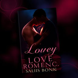 A captivating book cover design for a steamy romance novel, featuring a passionate couple locked in an intense embrace against a backdrop of dark, moody colors