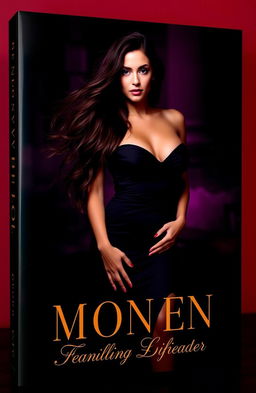 A striking book cover featuring a sultry model with long, flowing hair, dressed in an elegant, form-fitting black dress that accentuates her curves