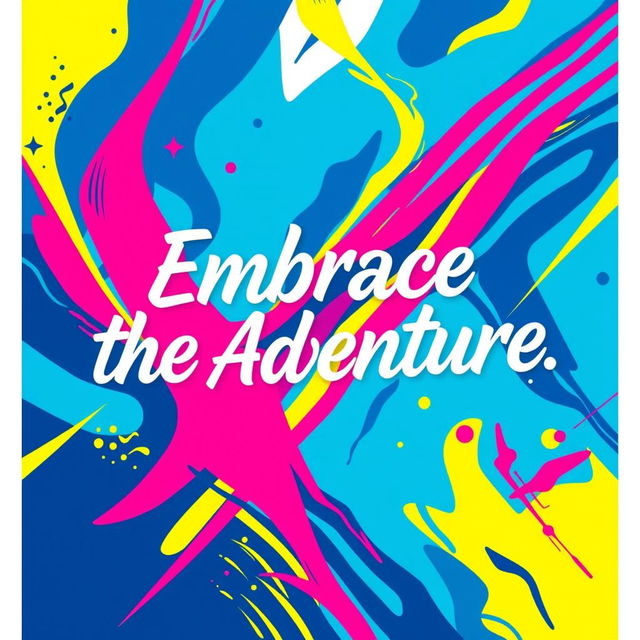 A visually striking poster featuring a vibrant and dynamic abstract design, incorporating bold colors like electric blue, neon pink, and bright yellow