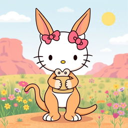 A delightful illustration of a Hello Kitty character resembling a kangaroo