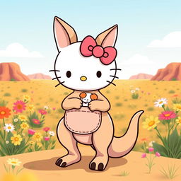 A delightful illustration of a Hello Kitty character resembling a kangaroo