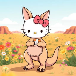 A delightful illustration of a Hello Kitty character resembling a kangaroo