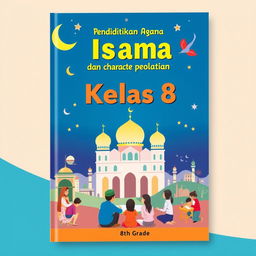 An engaging book cover design for a middle school Islamic Education and Character Development textbook for 8th grade