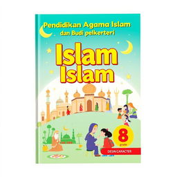 An engaging book cover design for a middle school Islamic Education and Character Development textbook for 8th grade